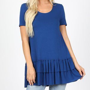 SHORT SLEEVE ROUND NECK RUFFLE BOTTOM TOP 3X